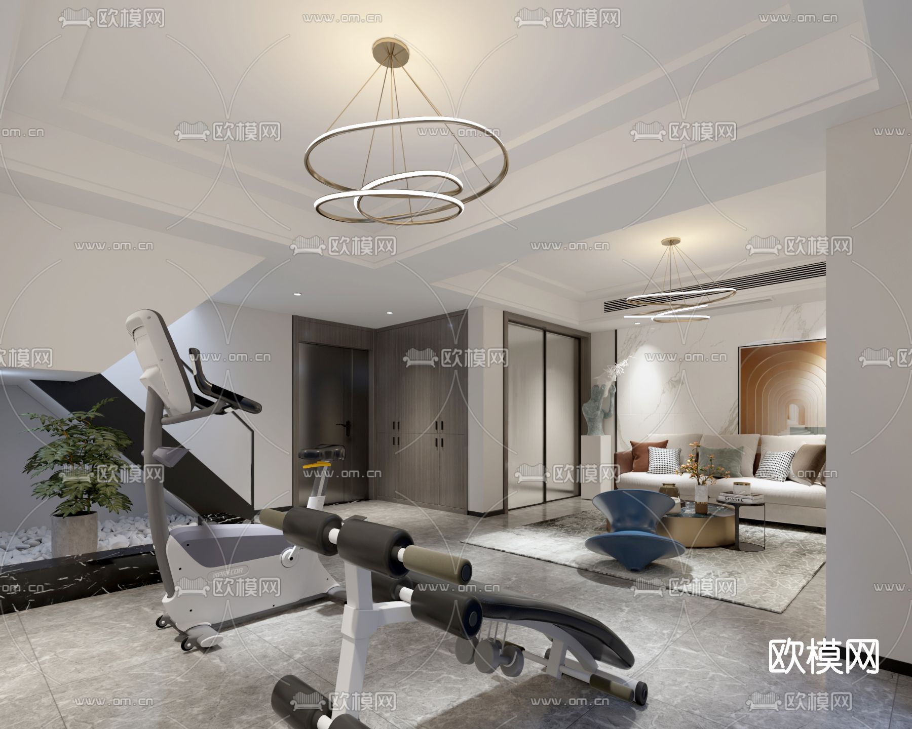 现代负一楼会客厅免费3d模型