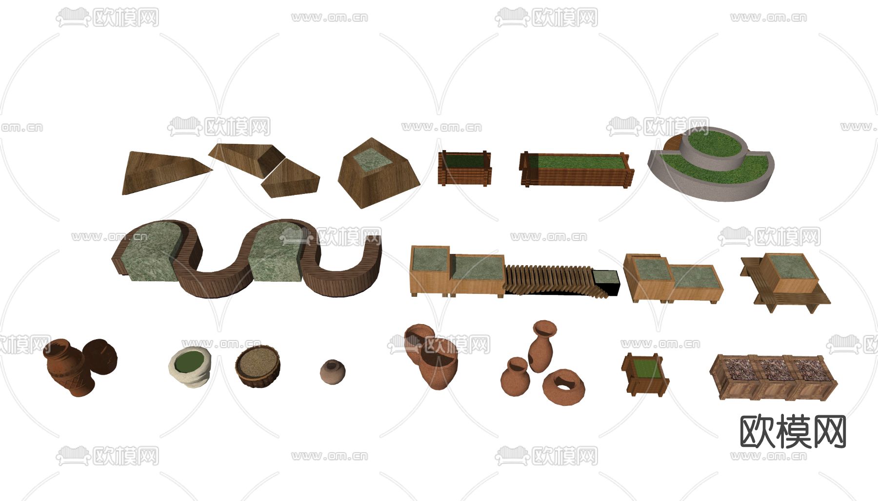 现代户外树池座椅su模型下载