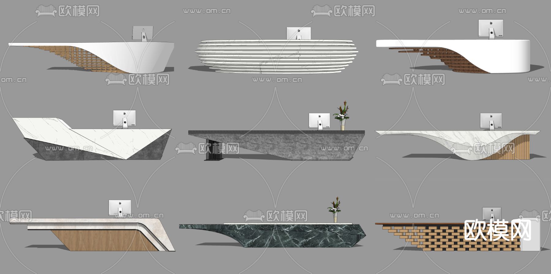 现代办公前台su模型下载