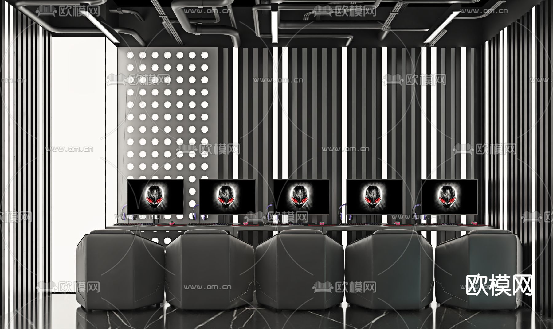 现代网咖包间3d模型下载（渲染图1）