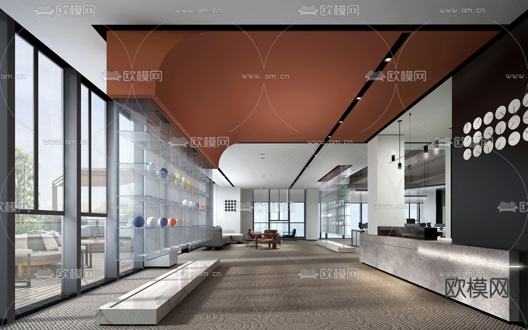 现代办公大堂前台3d模型