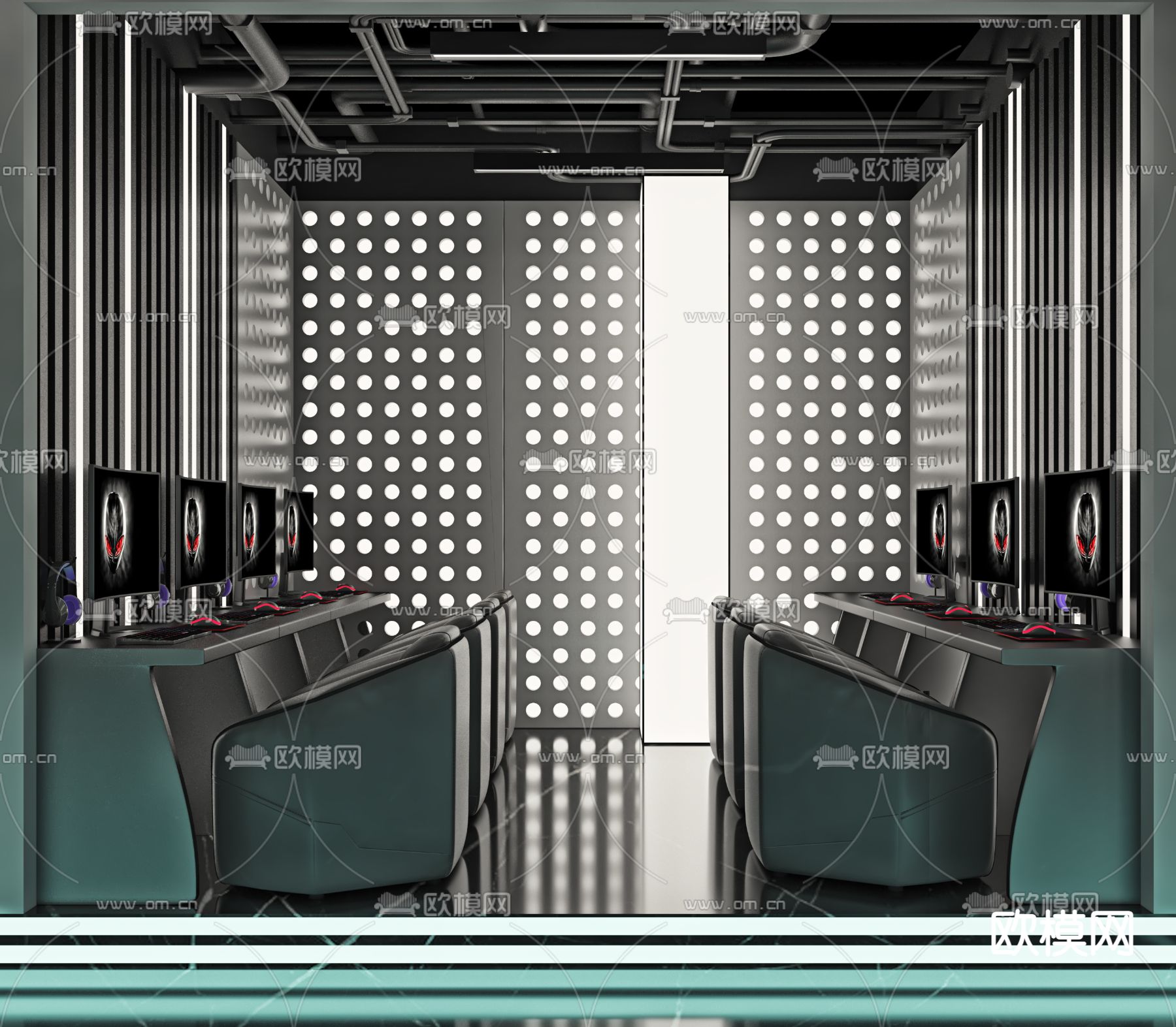 现代网咖包间3d模型下载（渲染图2）