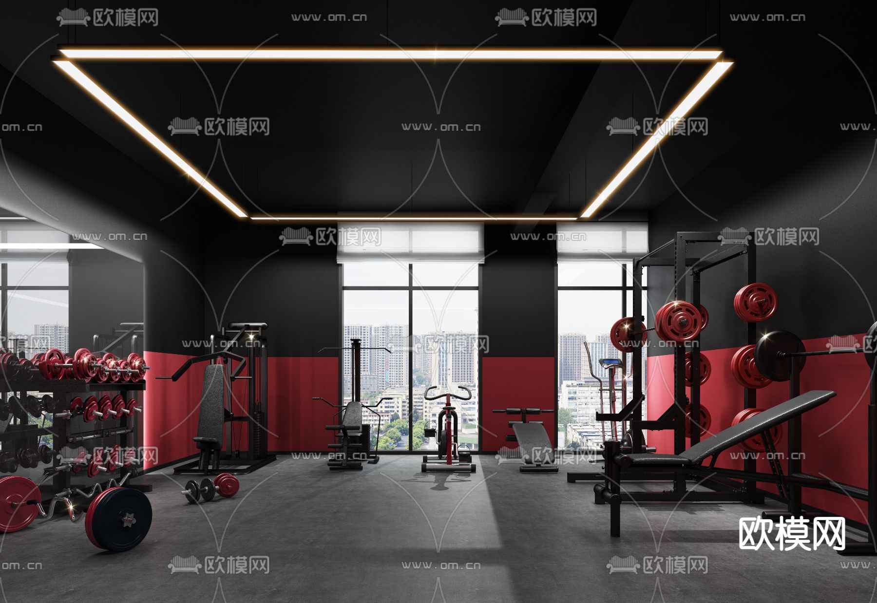 现代高级灰健身房3d模型下载