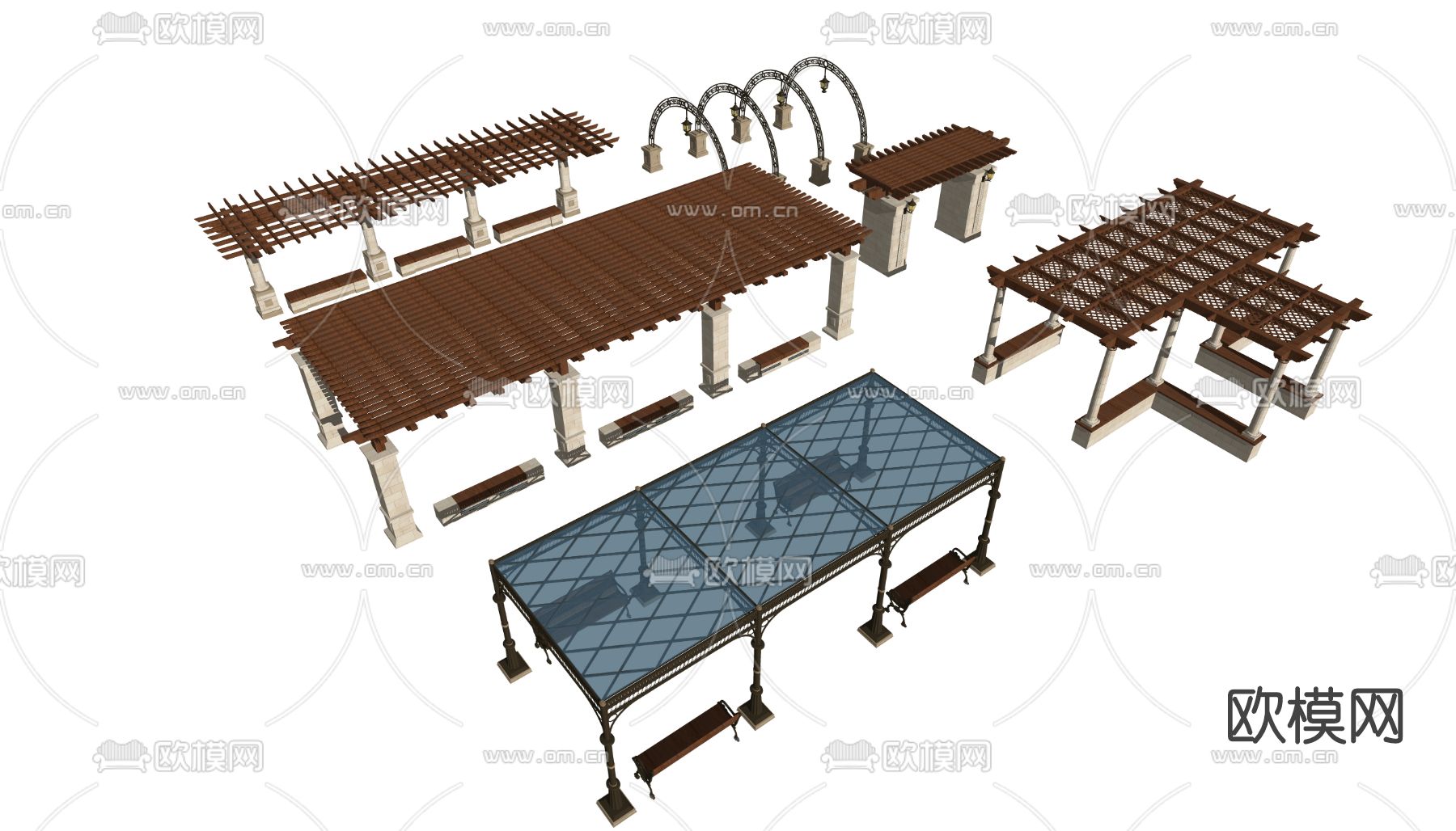 欧式廊架小品su模型下载