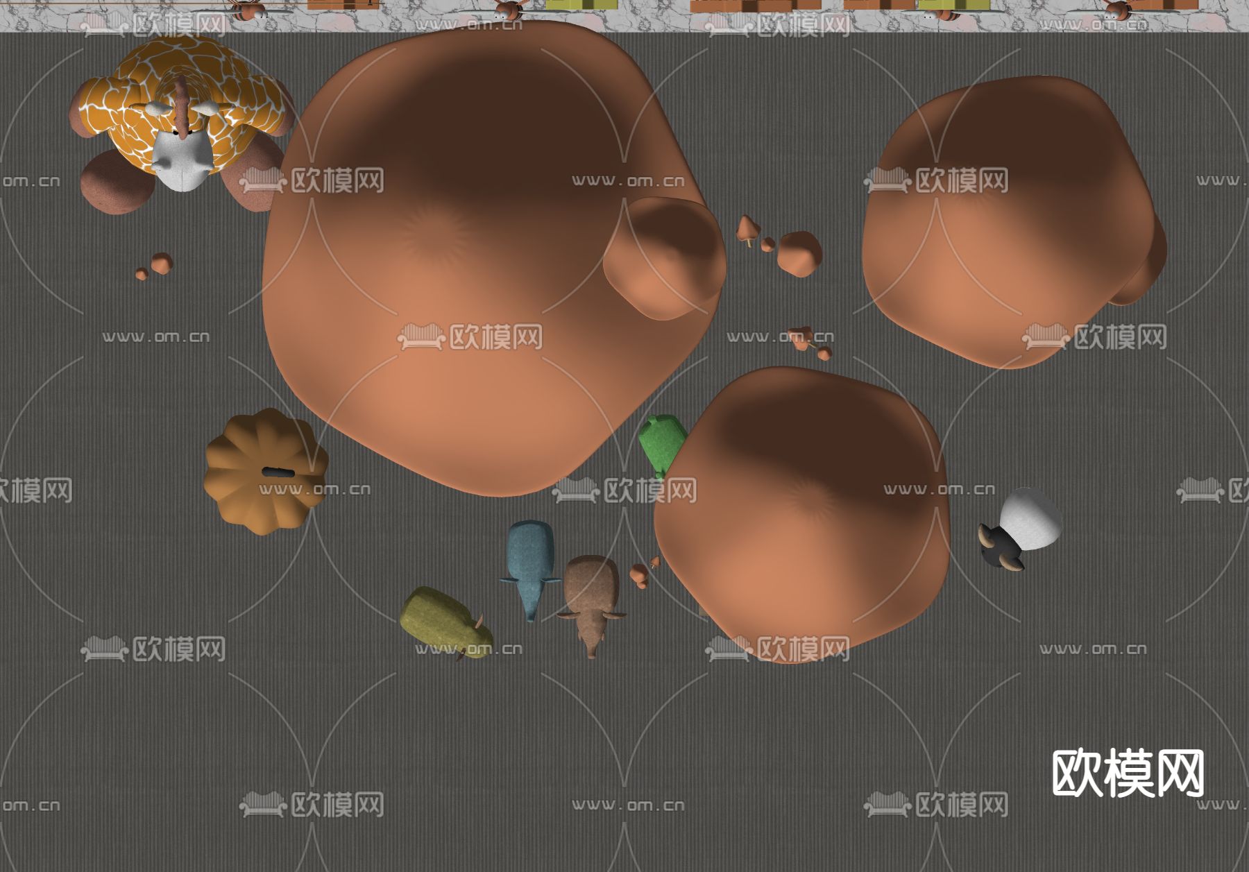 现代儿童蘑菇玩具su模型下载（渲染图2）