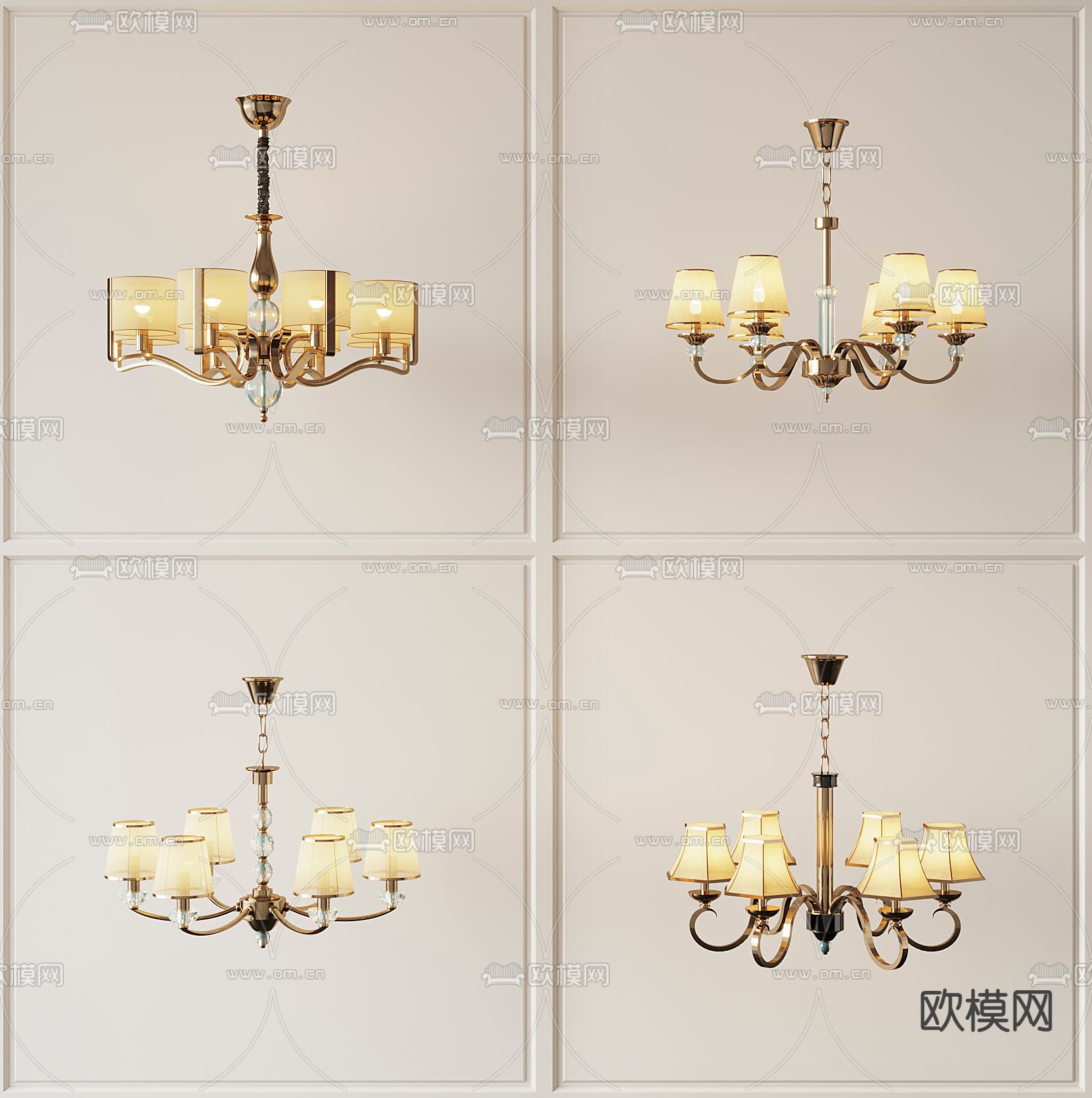 美式金属多头吊灯3d模型下载
