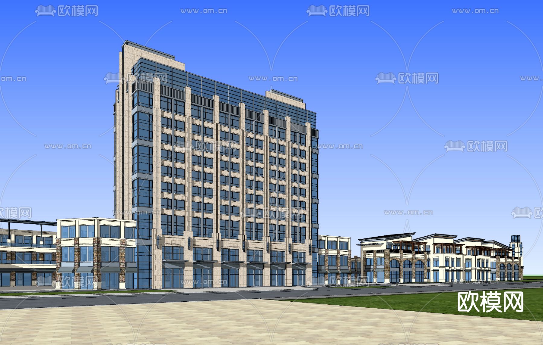 现代商业中心鸟瞰夜景3d模型下载（渲染图2）