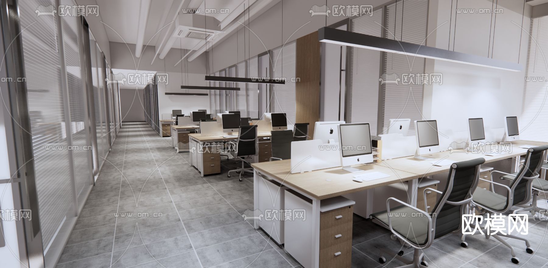 现代敞开式办公室su模型下载（渲染图2）