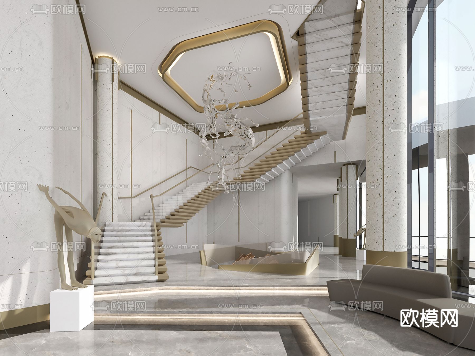现代售楼处大堂楼梯3d模型下载