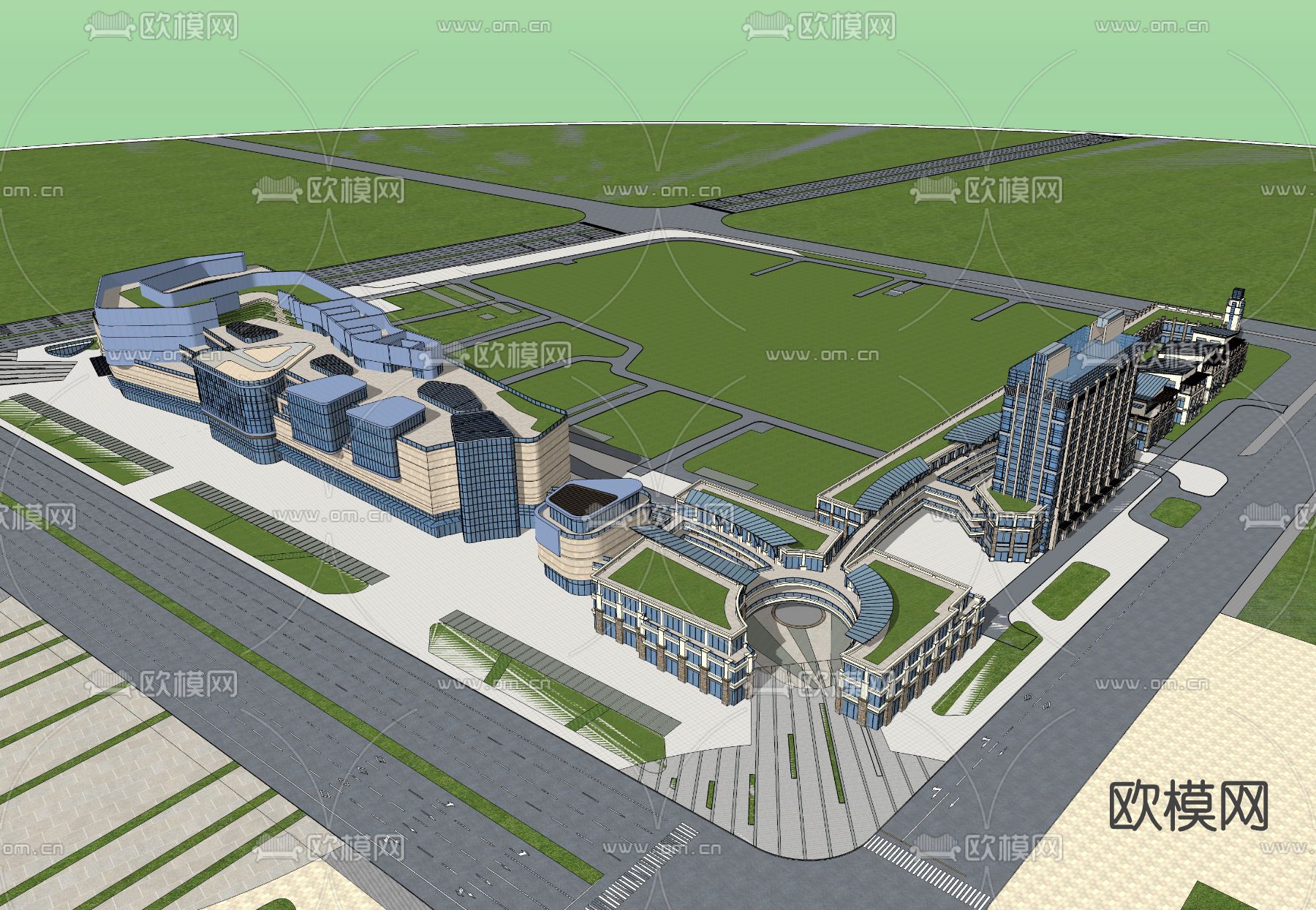 现代商业中心鸟瞰夜景3d模型下载（渲染图3）