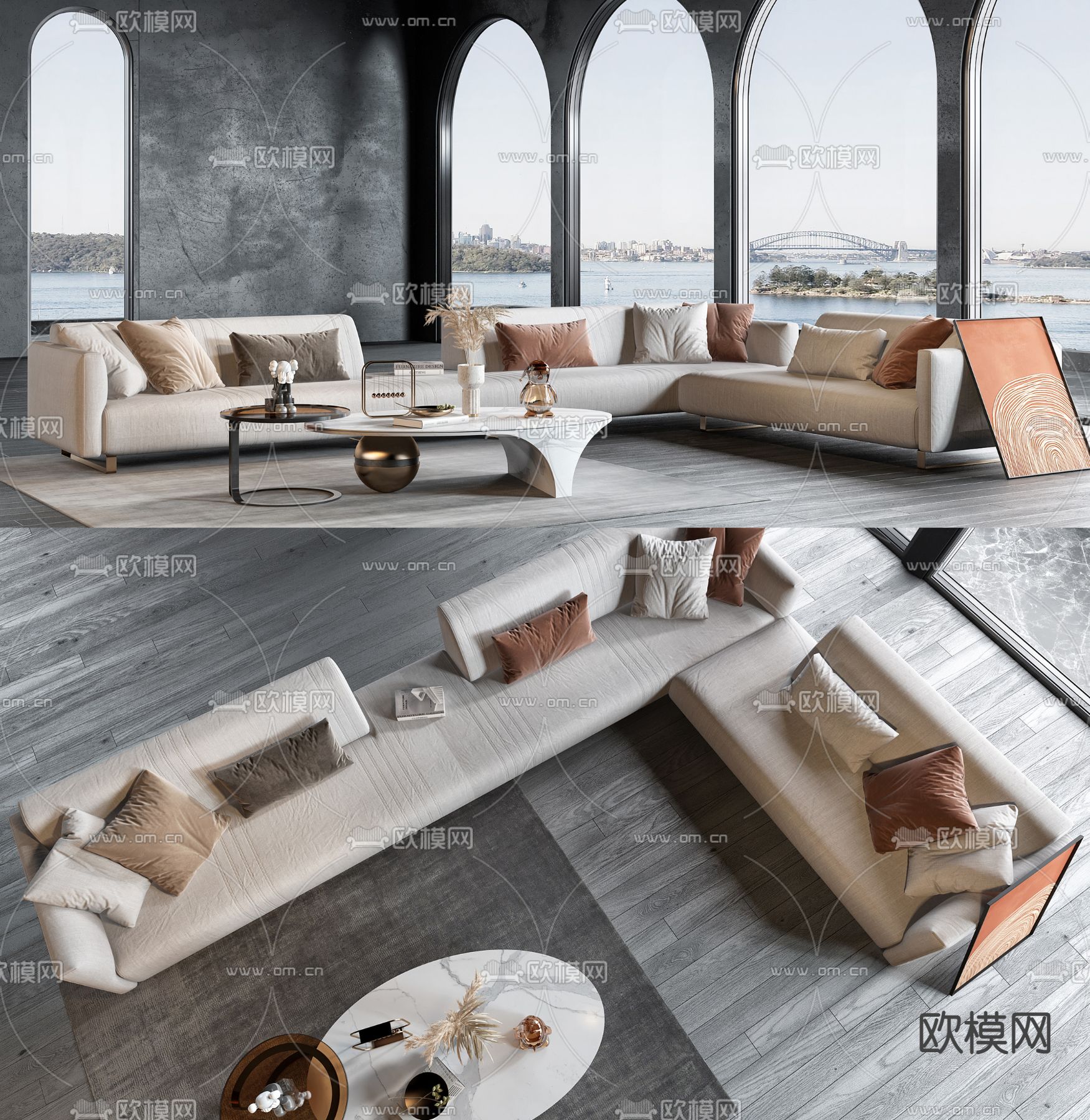 现代布艺转角沙发3d模型