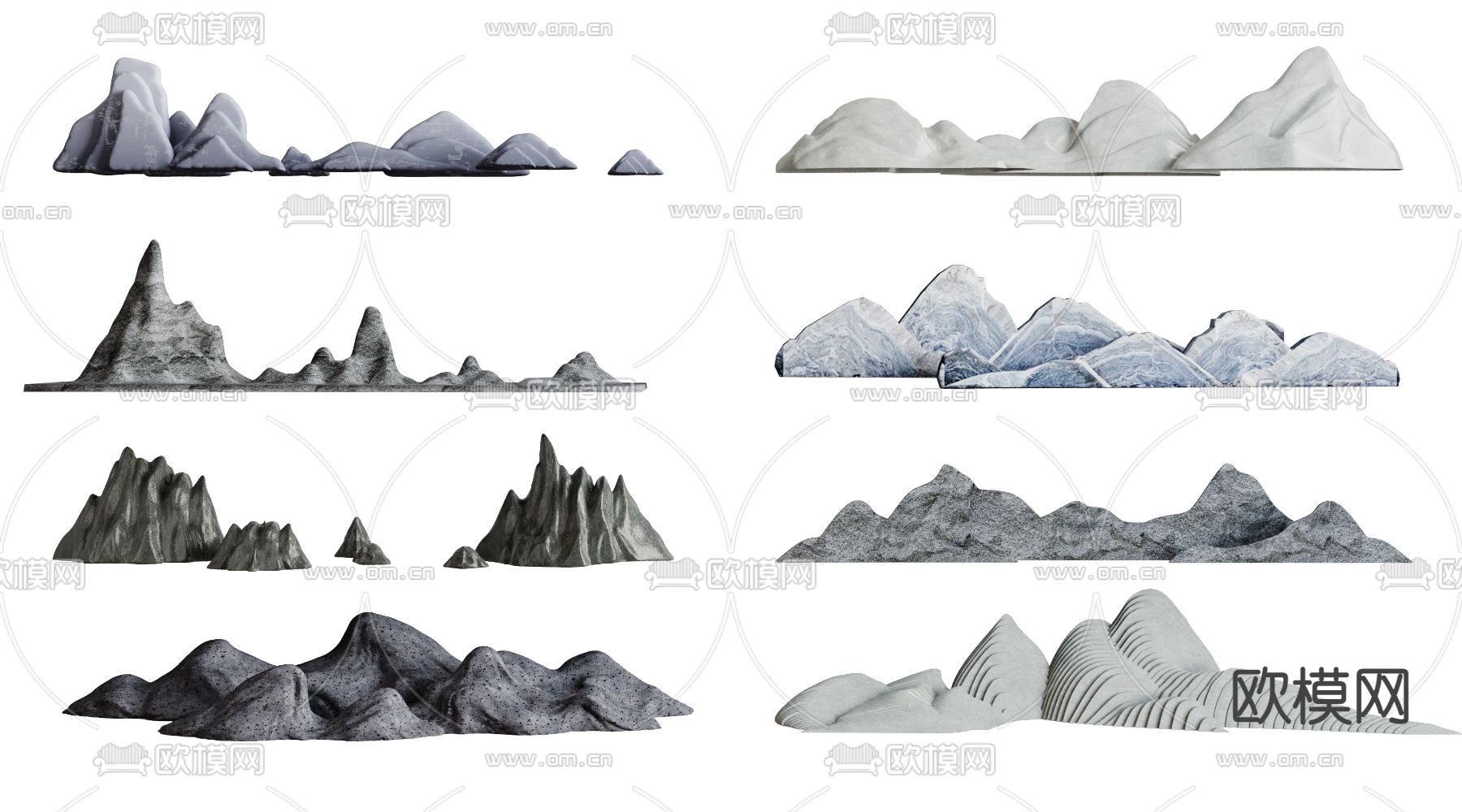 新中式玉石假山饰品摆件3d模型