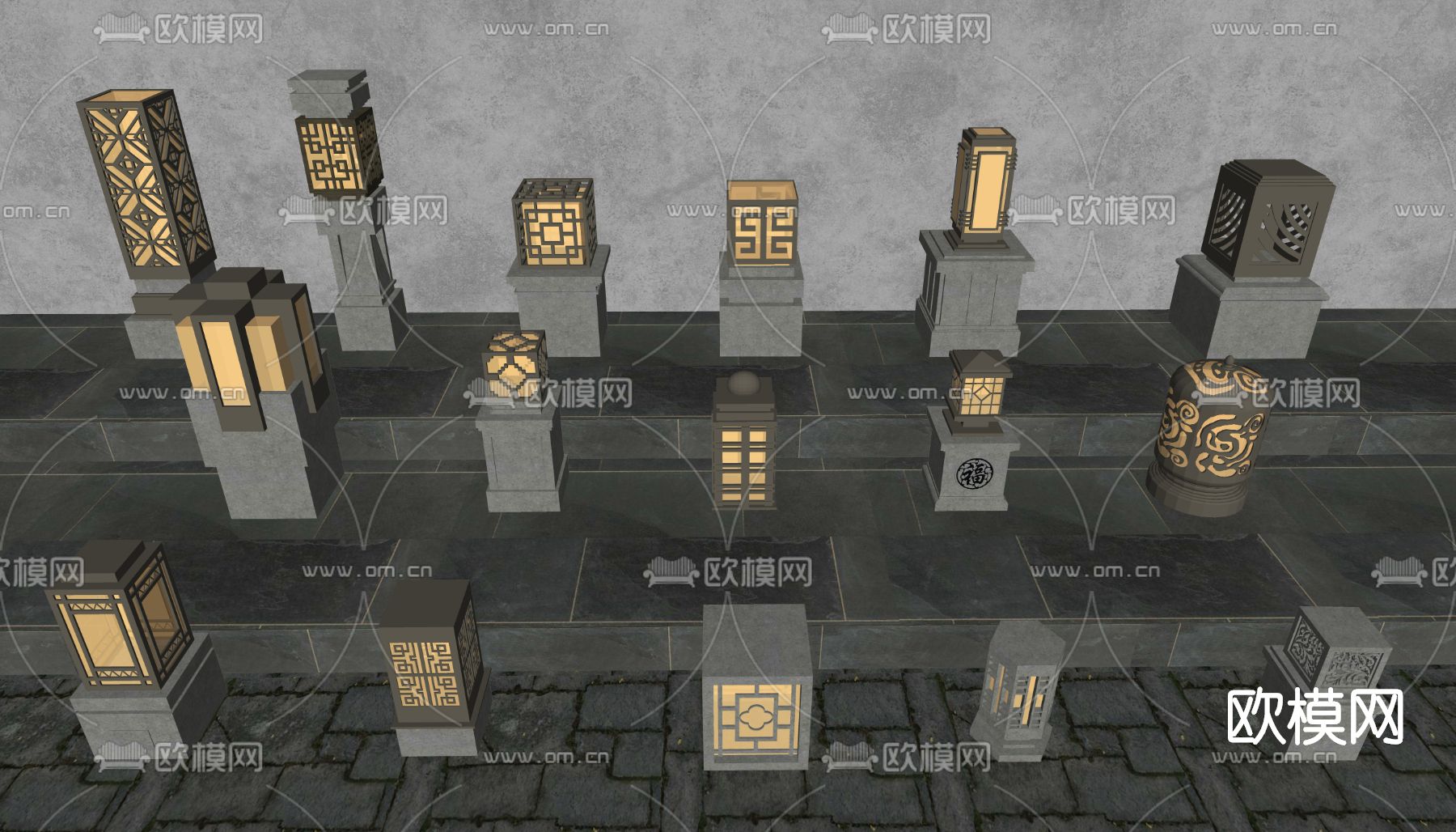 新中式庭院灯草坪灯su模型下载