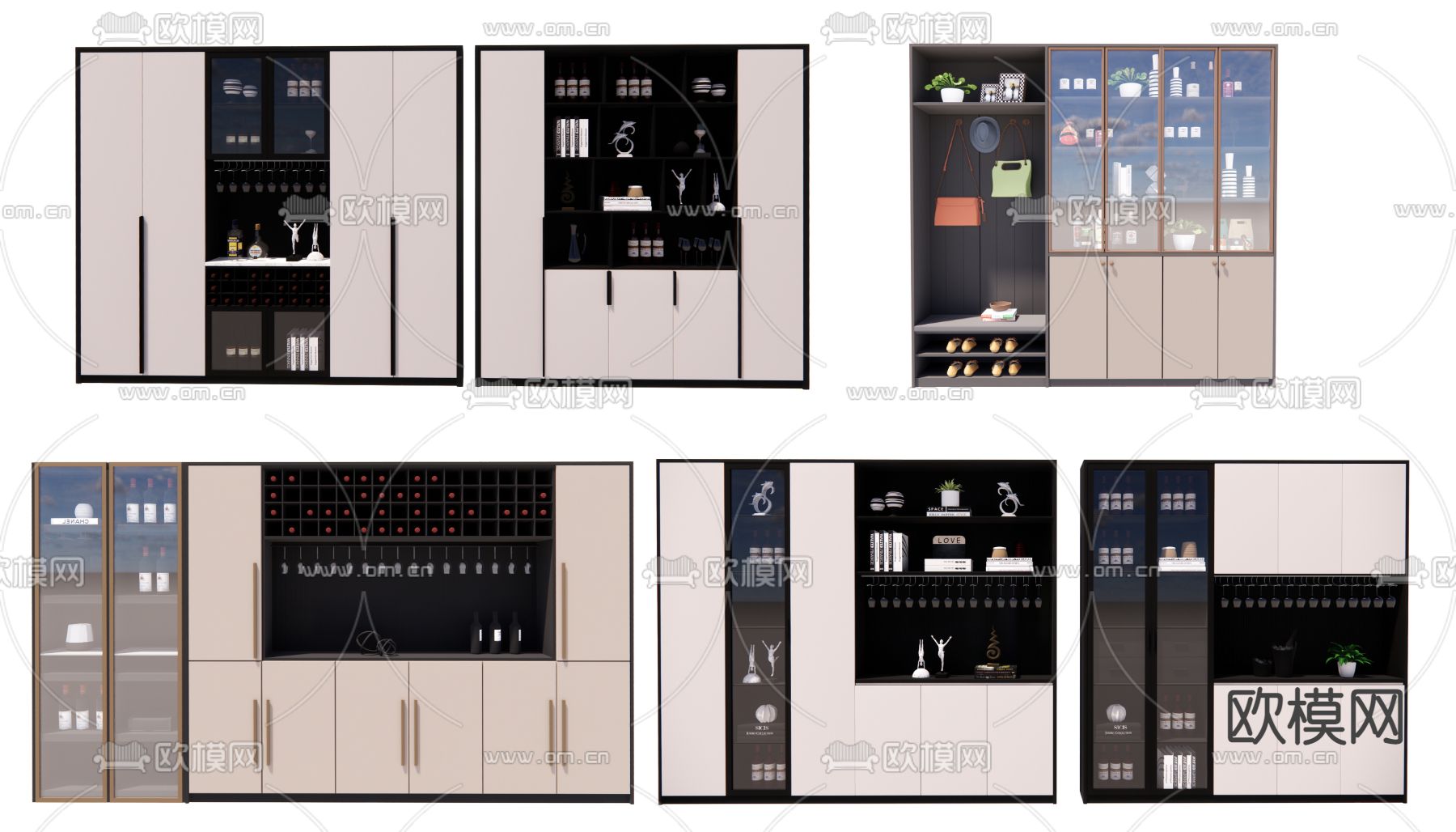 现代轻奢酒柜su模型下载（渲染图1）