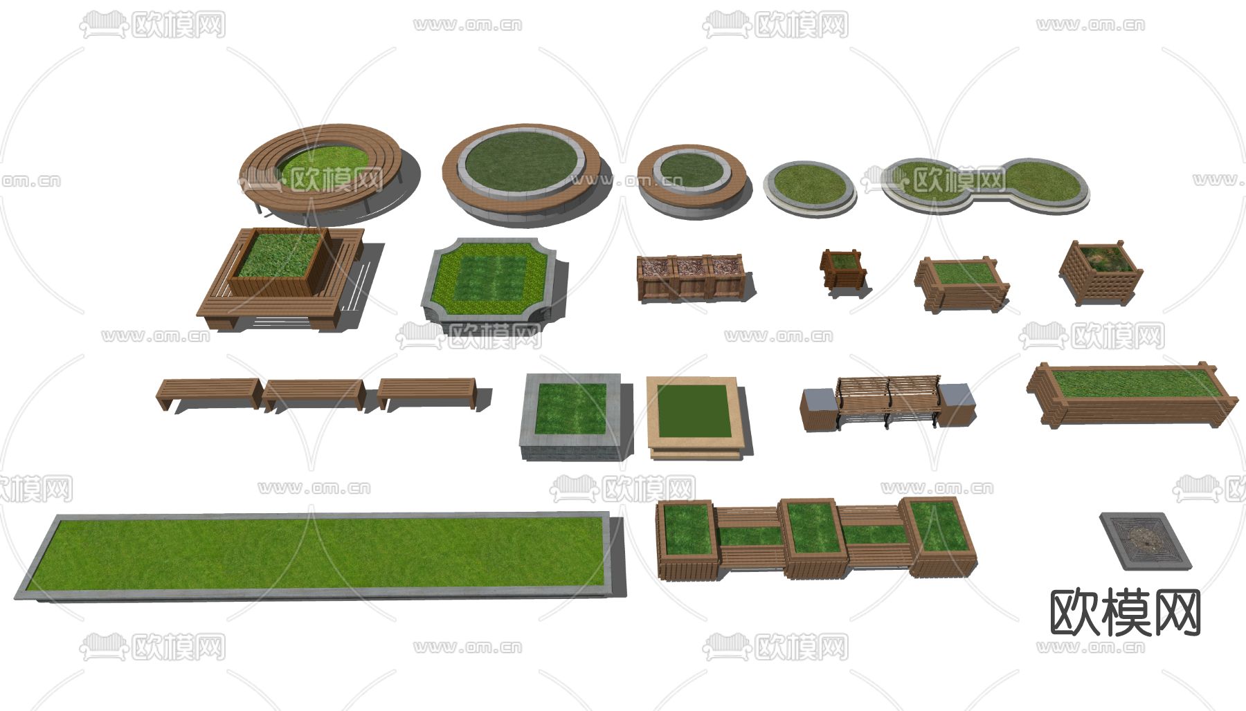 现代户外树池座椅su模型下载