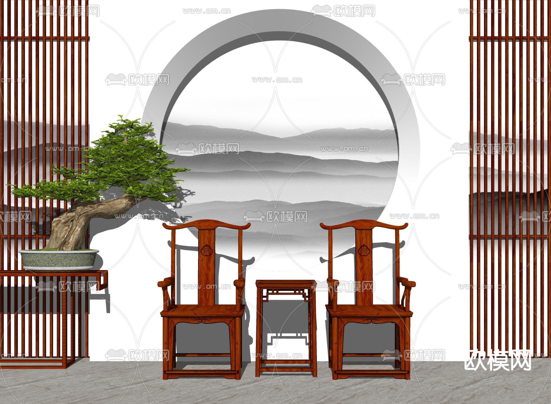 新中式官帽椅su模型下载