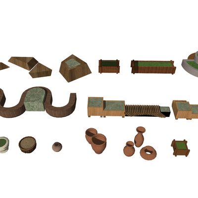  现代户外树池座椅su模型 