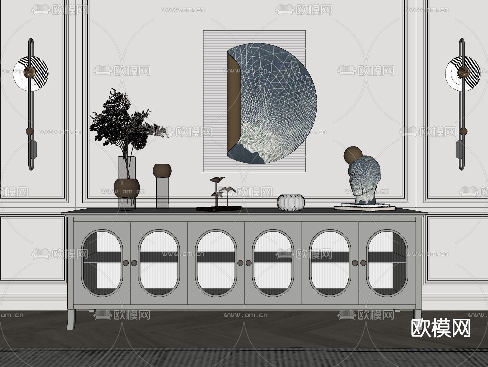 美式实木电视柜su模型下载（渲染图2）