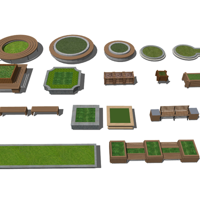  现代户外树池座椅su模型 