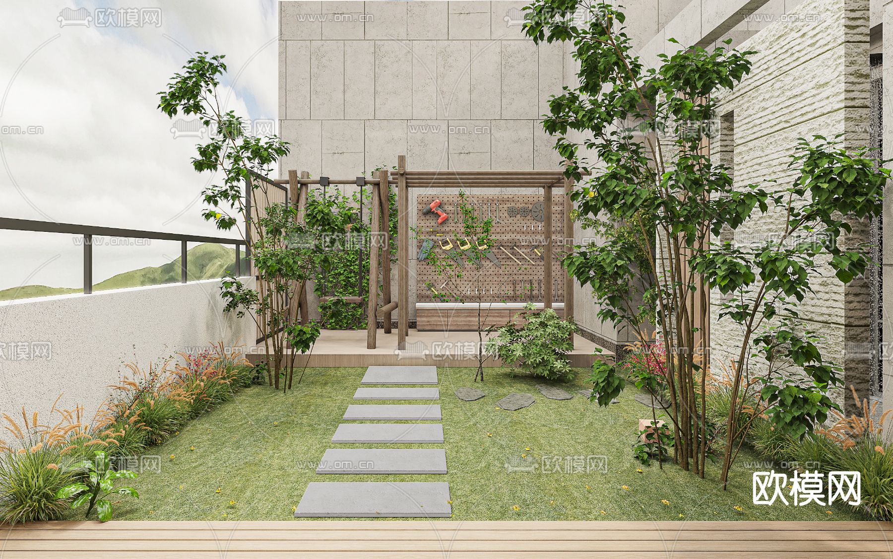 现代露台花园3d模型