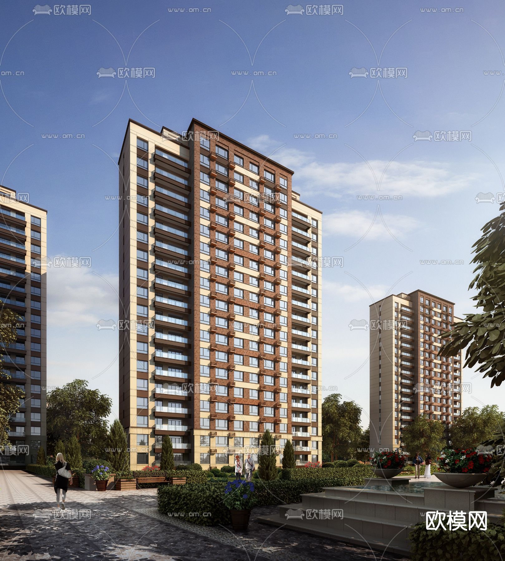 现代住宅楼建筑外观3d模型下载