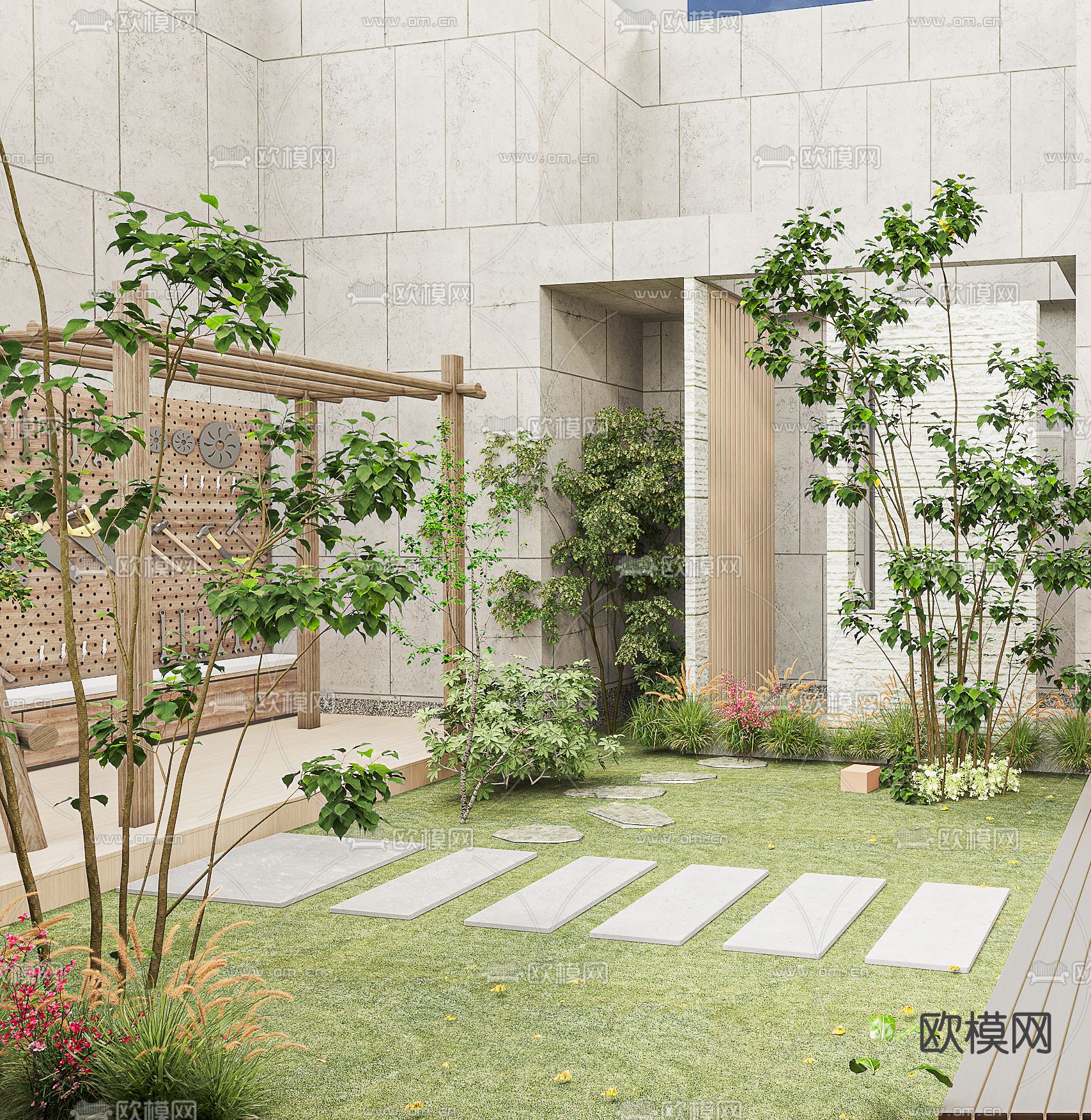 现代露台花园3d模型