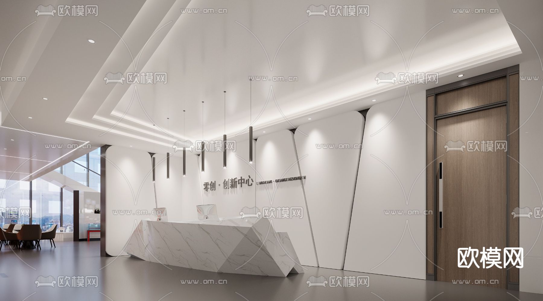 现代办公前台大堂3d模型