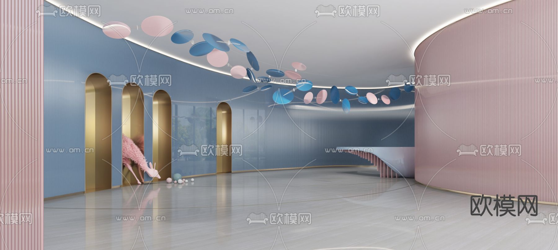 现代走廊前台3d模型下载