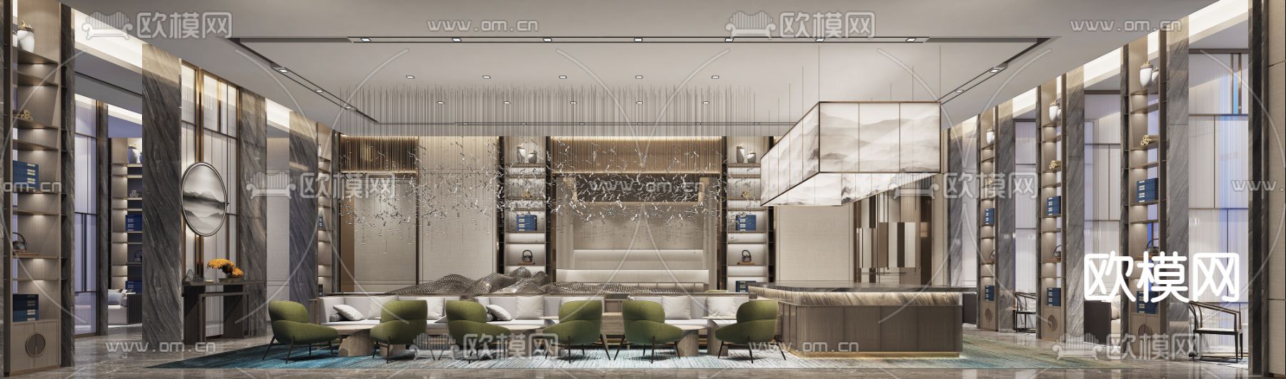 新中式售楼处洽谈区3d模型下载
