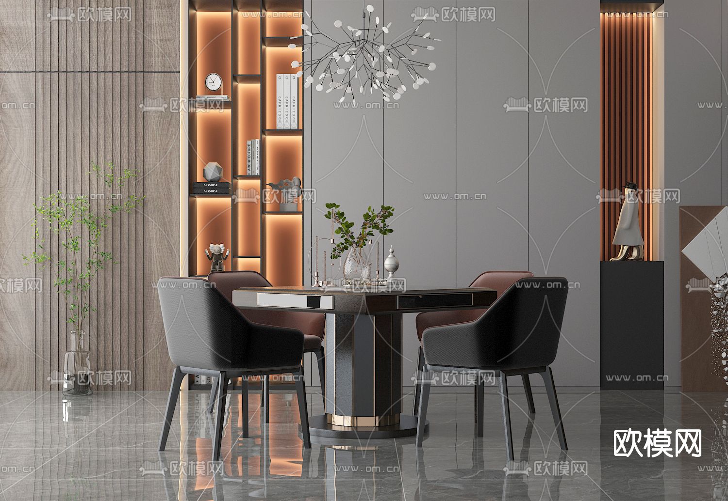 现代轻奢麻将桌椅3d模型下载