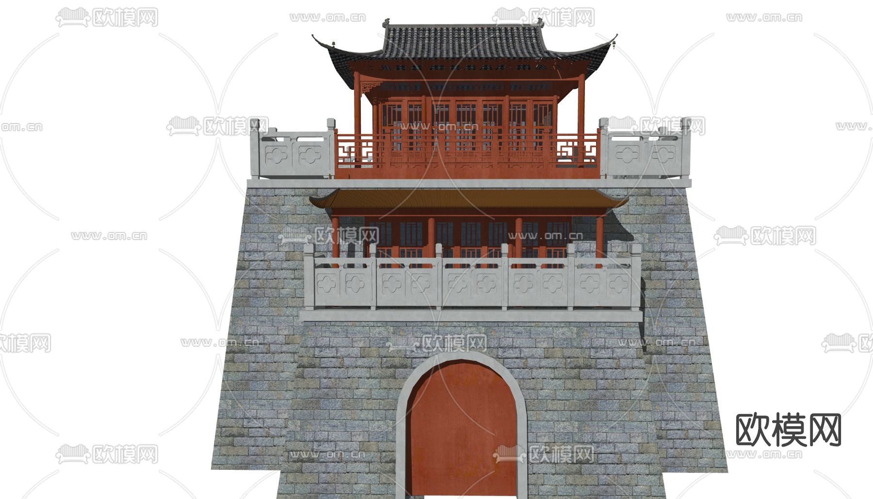 中式古城楼古建城门su模型下载