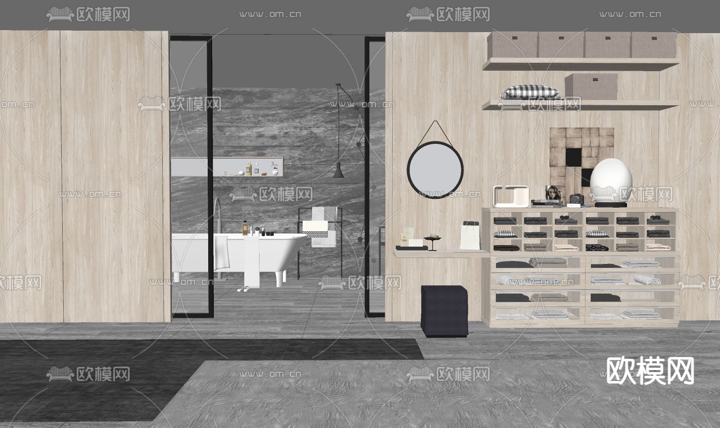 现代卫生间浴室su模型下载