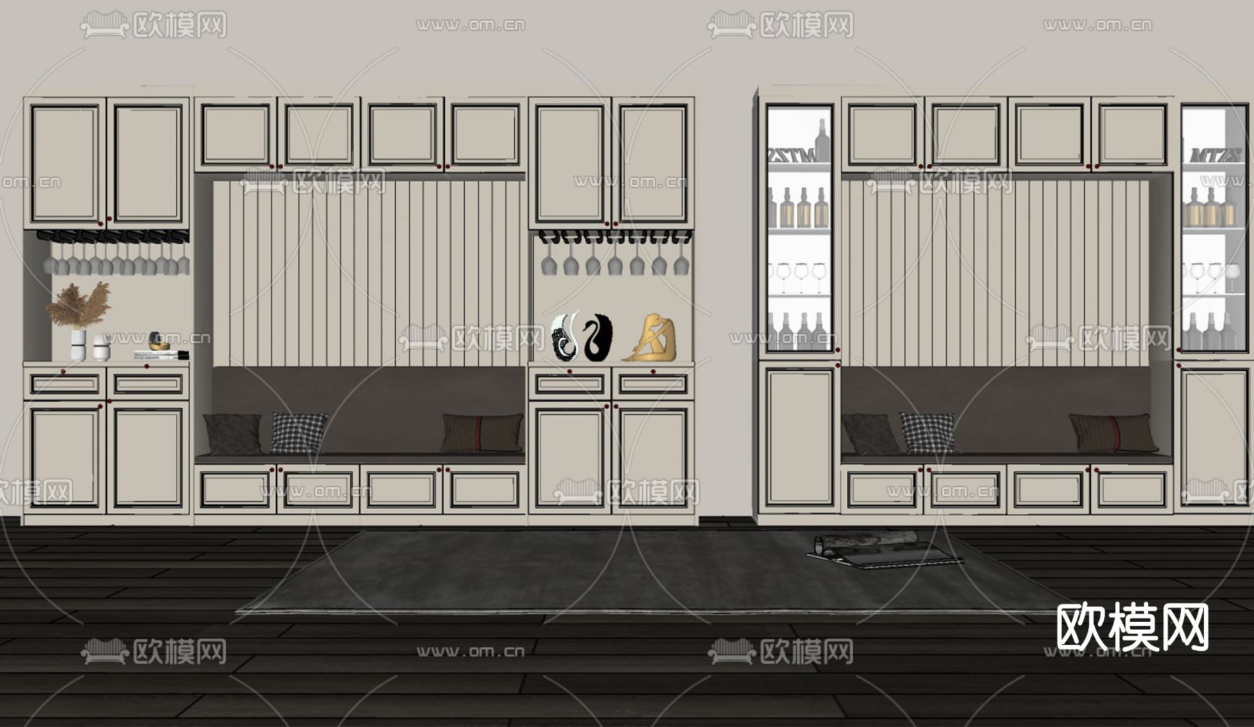 简欧卡座酒柜su模型下载（渲染图2）