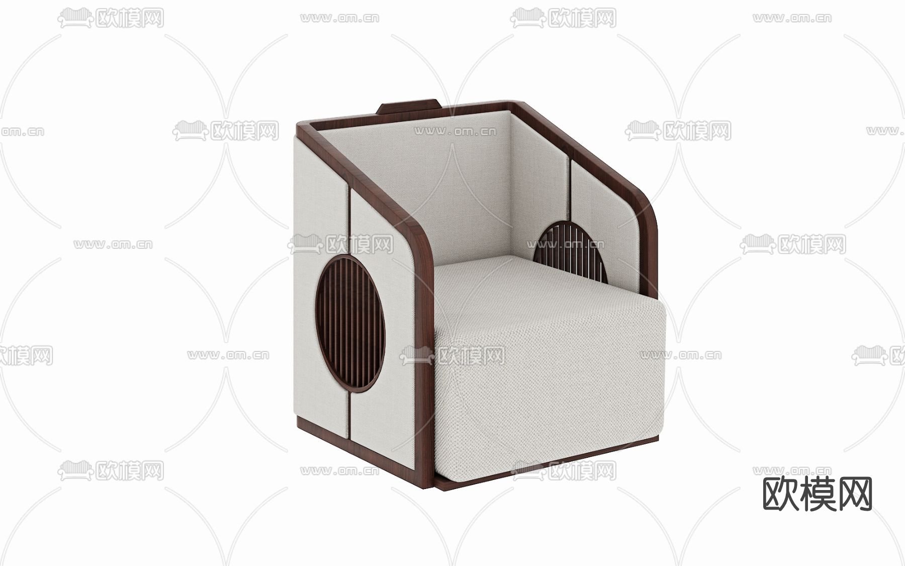 新中式布艺单人沙发3d模型下载