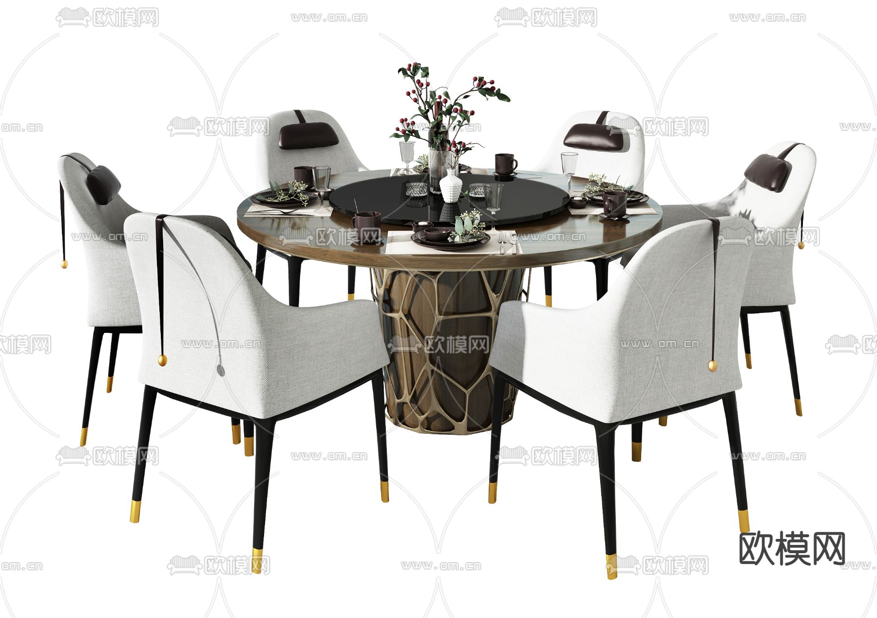 新中式实木餐桌椅3d模型下载