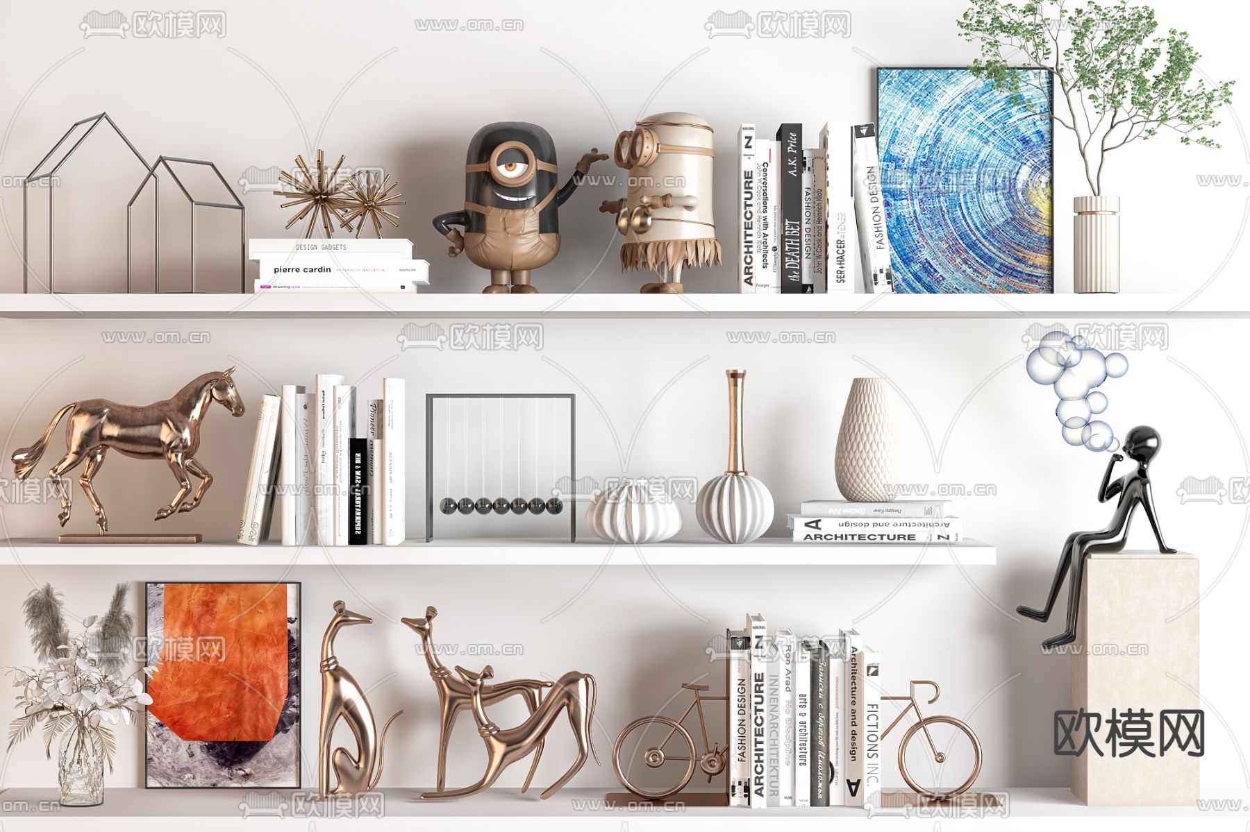 现代书籍花瓶饰品摆件3d模型下载