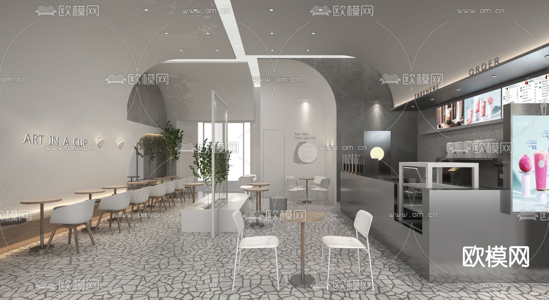 现代奶茶店3d模型