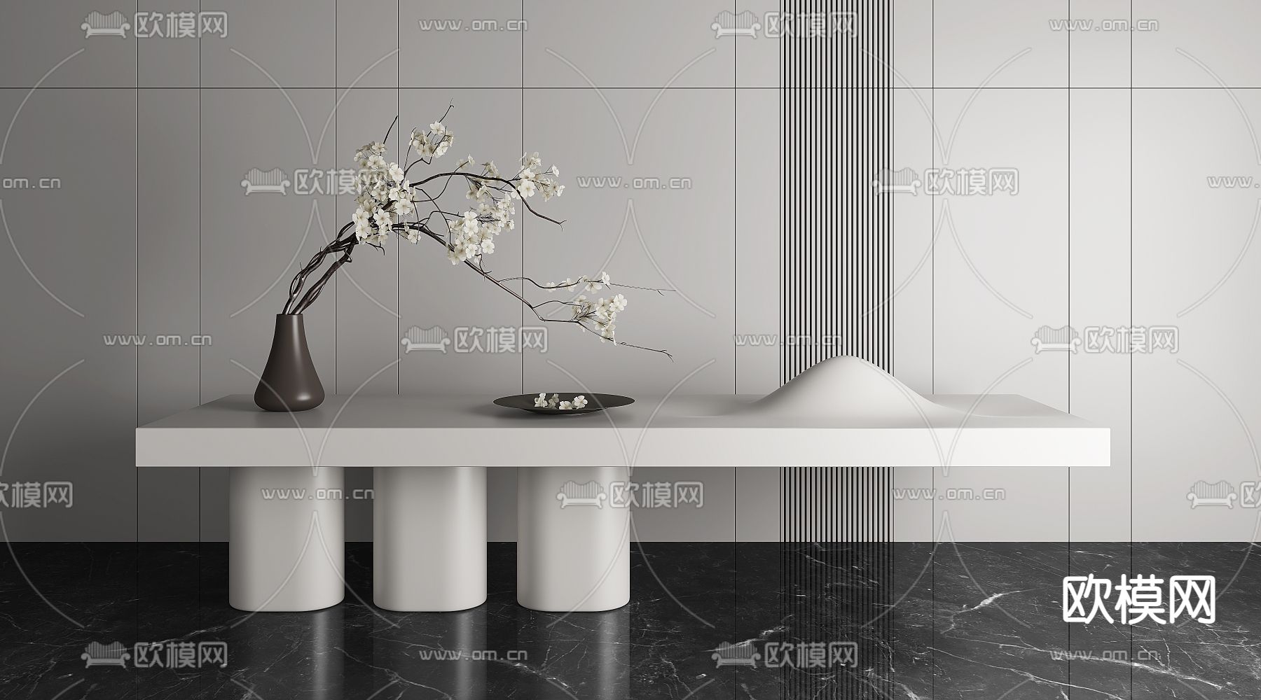 现代端景条案3d模型