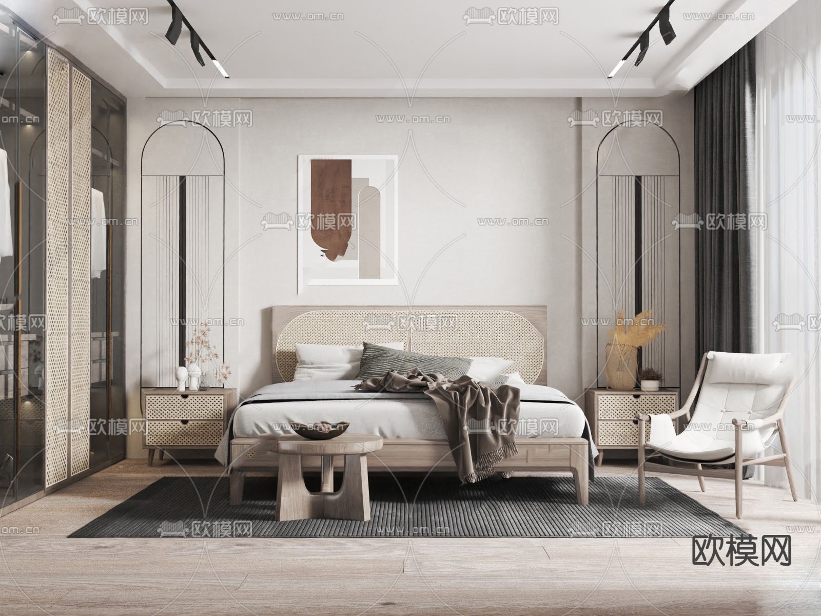 北欧卧室su模型下载（渲染图1）