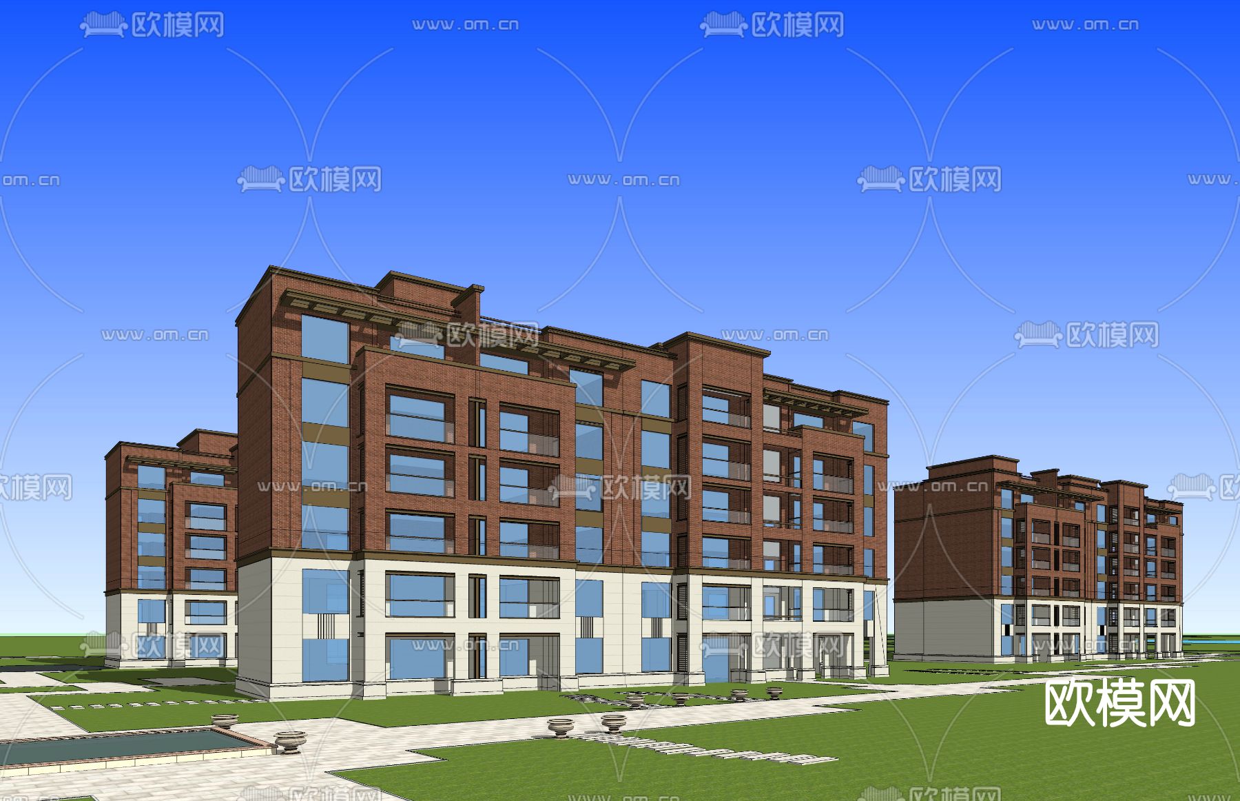 现代住宅小区外观su模型下载（渲染图2）