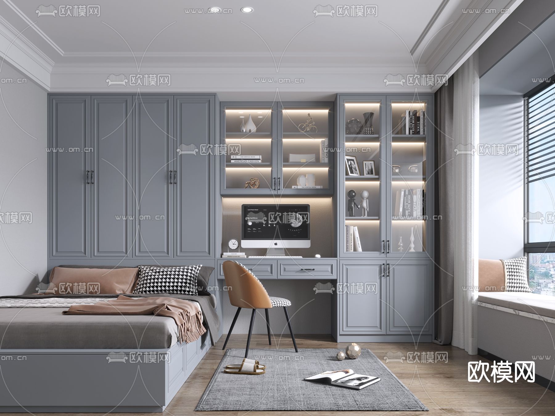 美式榻榻米卧室3d模型下载