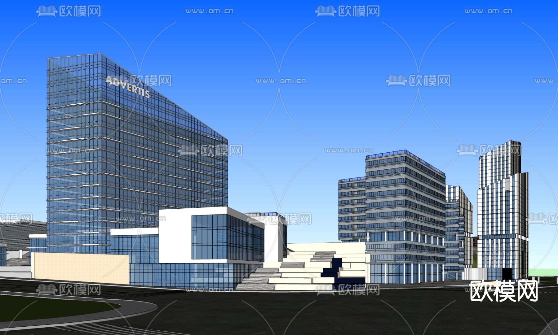 现代办公园区鸟瞰su模型下载（渲染图3）