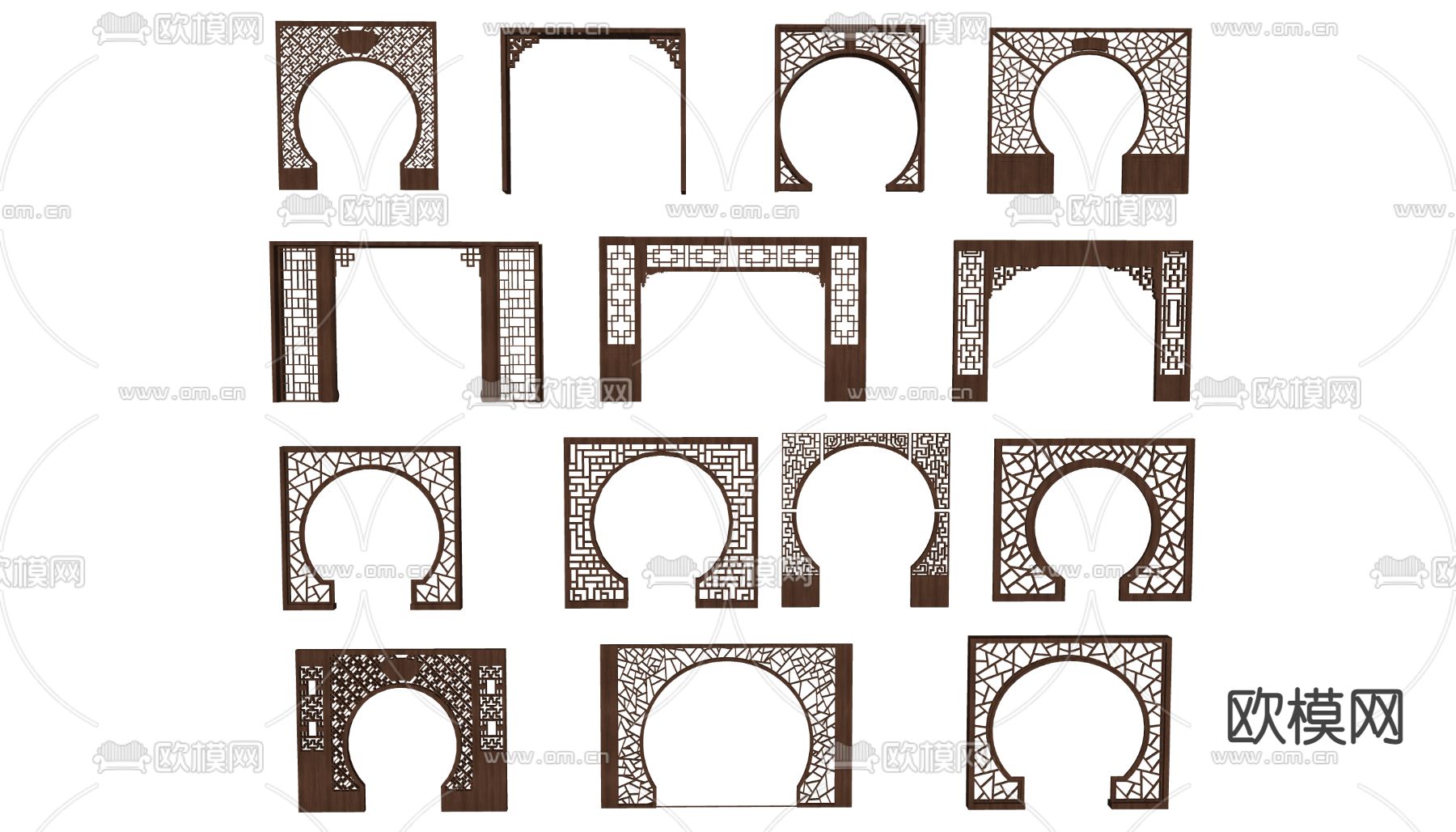 中式月亮门拱门月洞门su模型下载