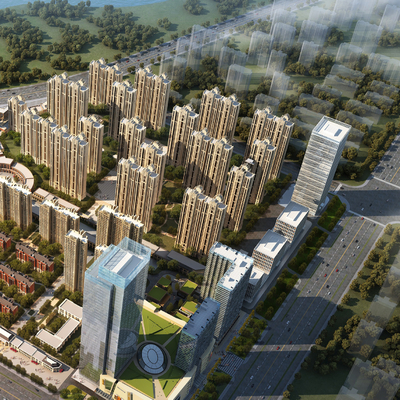  现代住宅小区鸟瞰su模型 