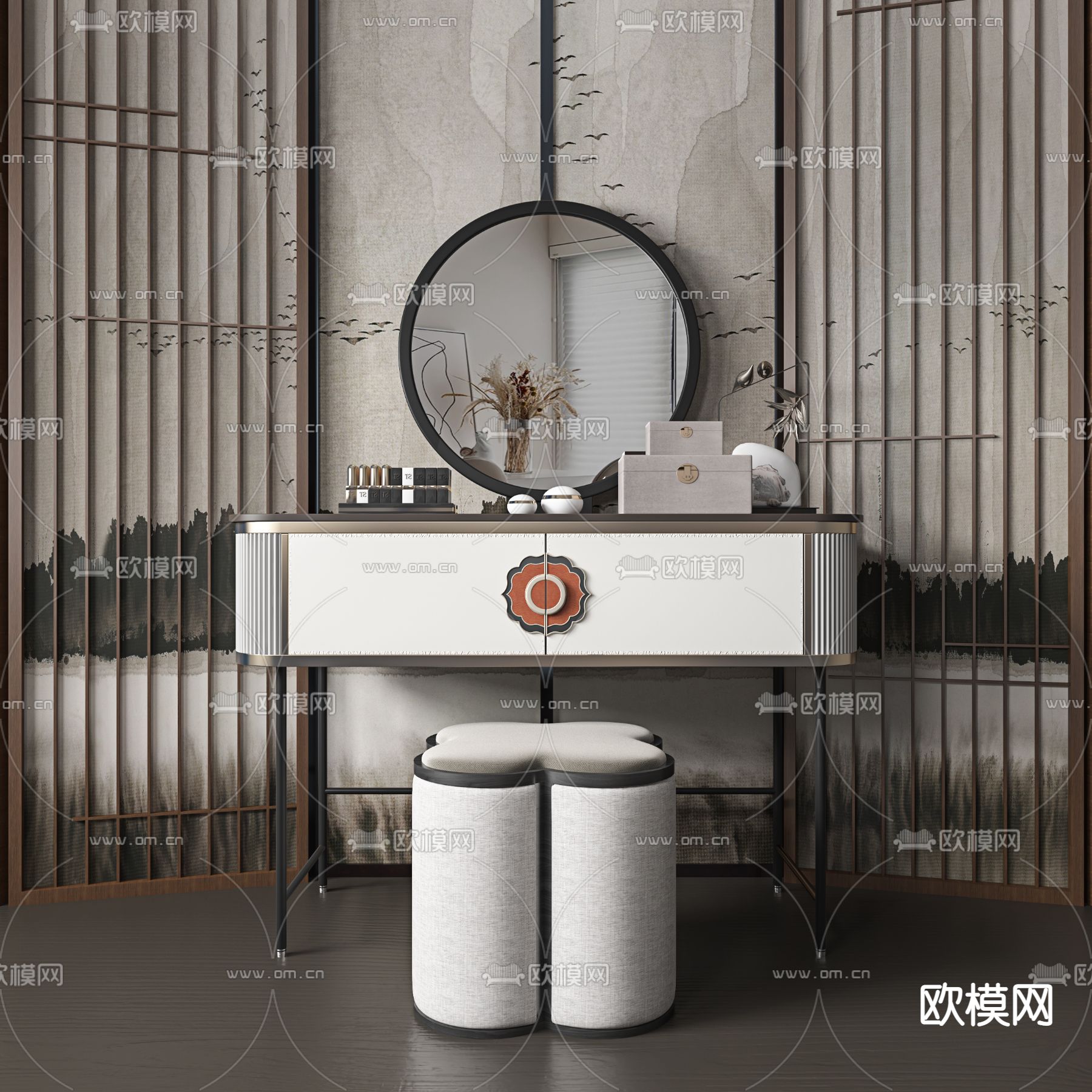 新中式梳妆台3d模型