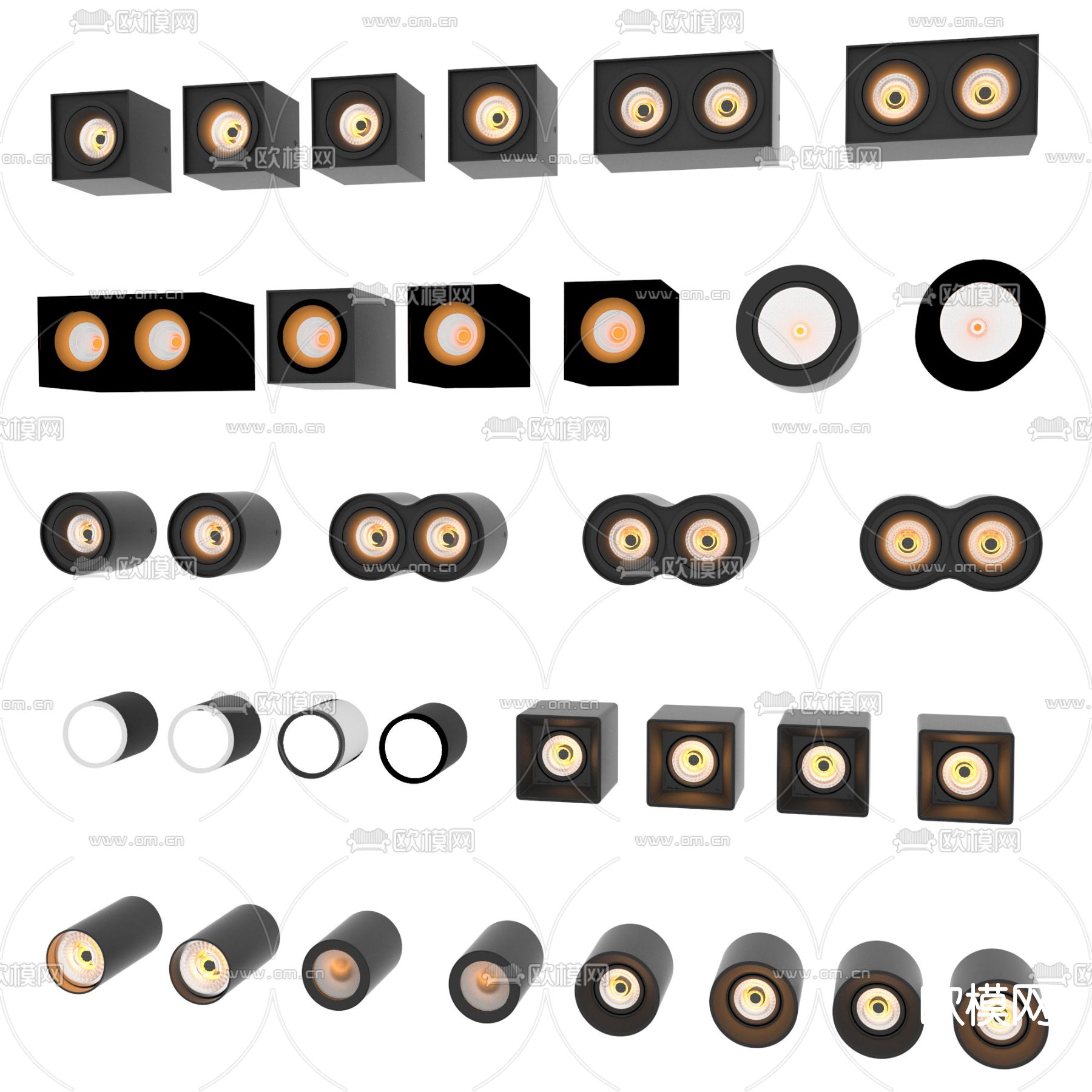 现代明装筒灯射灯su模型下载