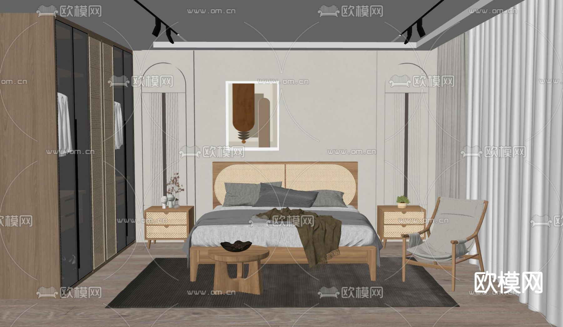 北欧卧室su模型下载（渲染图2）