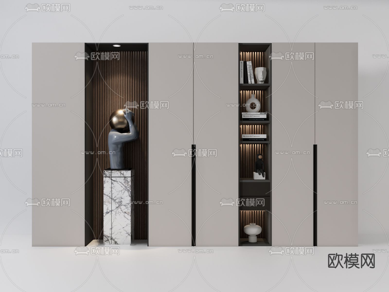 现代书柜书架su模型下载（渲染图1）