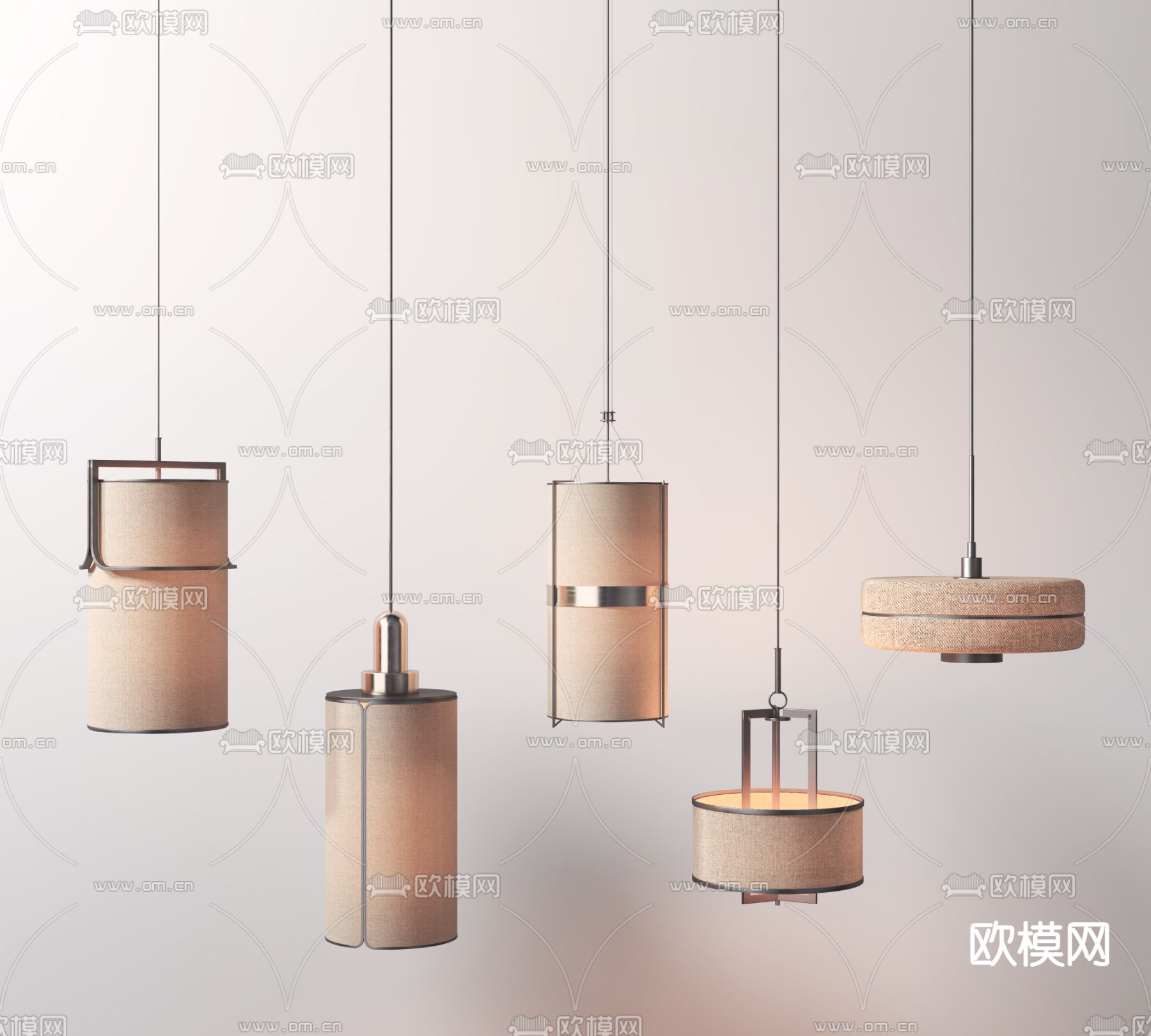 新中式布艺吊灯3d模型