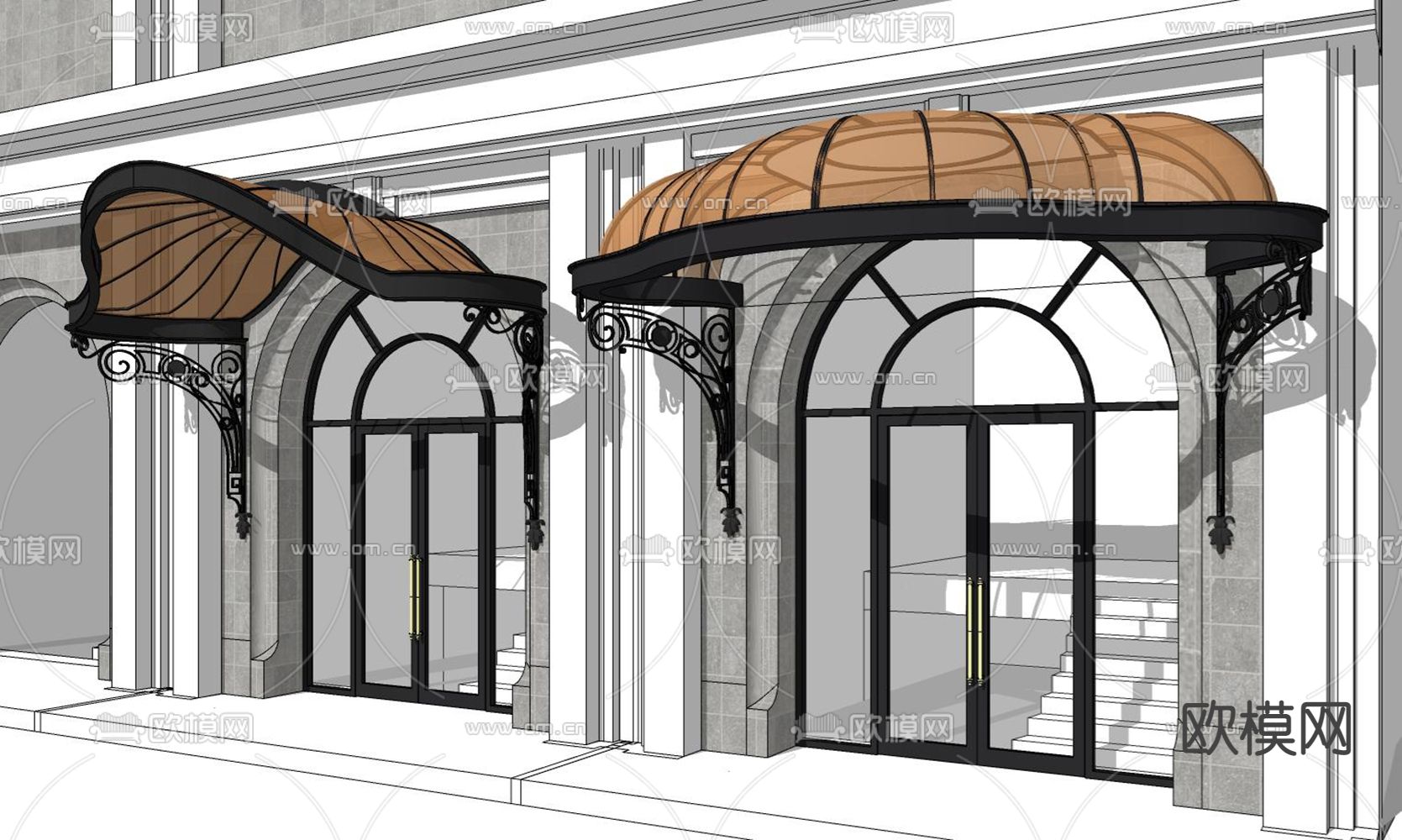 欧式门窗遮阳棚雨棚su模型下载（渲染图1）